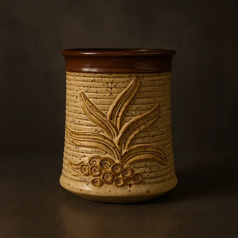 SOLD Artisan Pottery Vase - Rustic Foliage - Picture 1 of 10